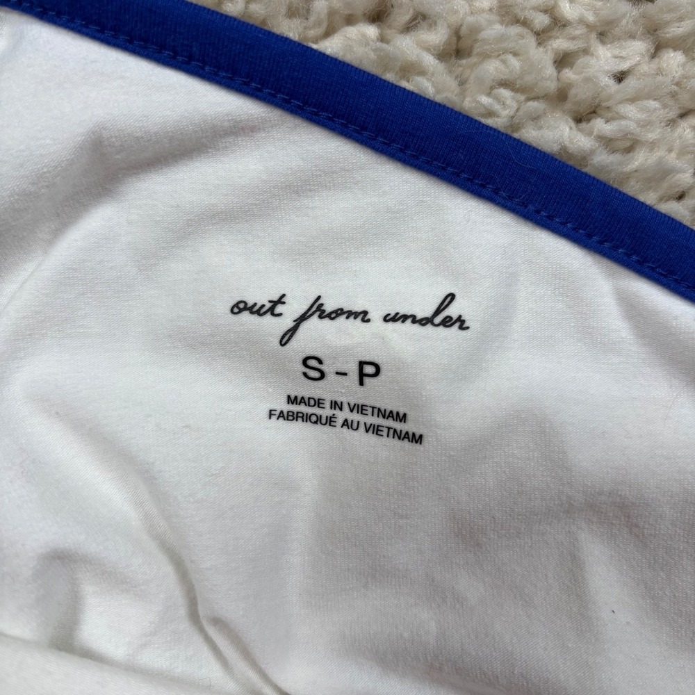 Out From Under Urban Outfitters One Shoulder Ruched Tank Top White Blue Sz S NWT - Picture 2 of 10